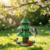 All Weather Rust Proof Bird Feeder Christmas Tree for Outdoor, Metal Hanging Wild with 2 Water Cups, Green Xmas Seeds Tray Garden Patio Outside Decor
