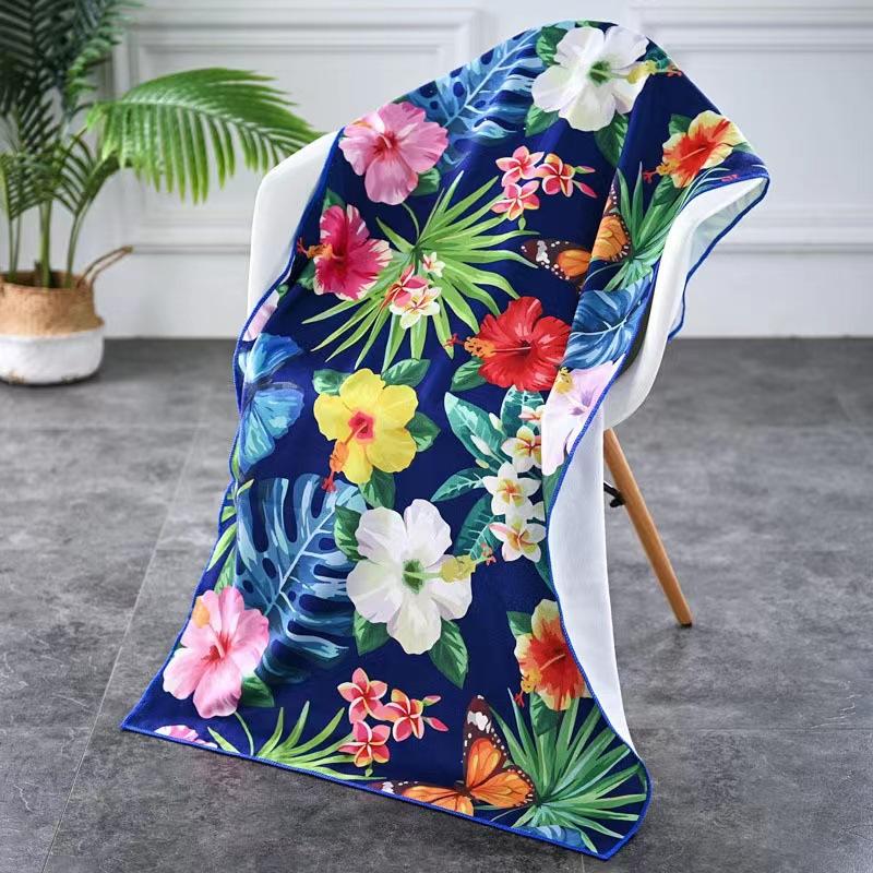In Stock Large Thick Microfiber Beach Towel Quick-Dry Sun Protection Soft Shawl Printed Bath & Sports Towel