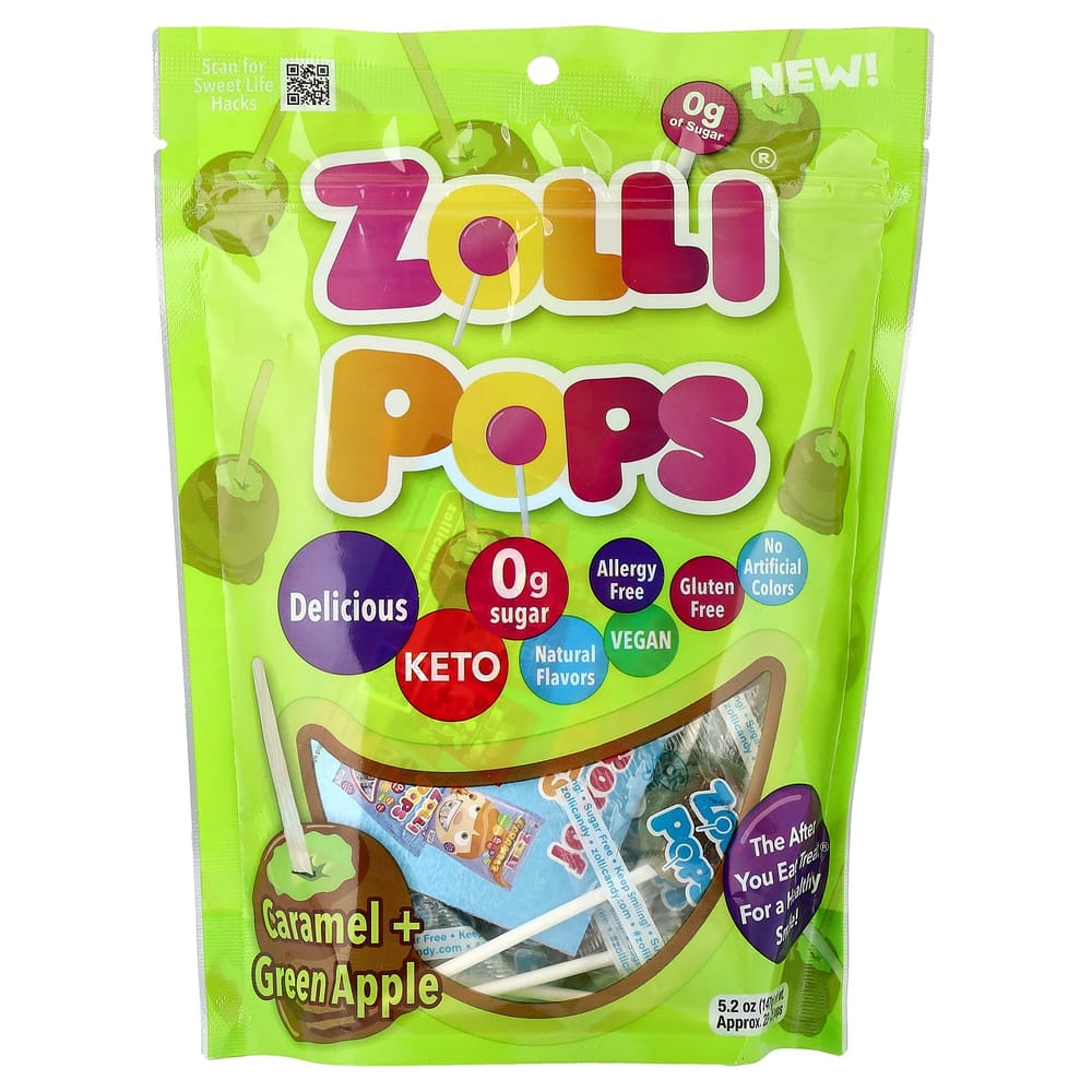 

Zollipops The Clean Teeth Pops, Caramel Green Apple, Approx. 100g (23-25 Pops) 5.2oz
