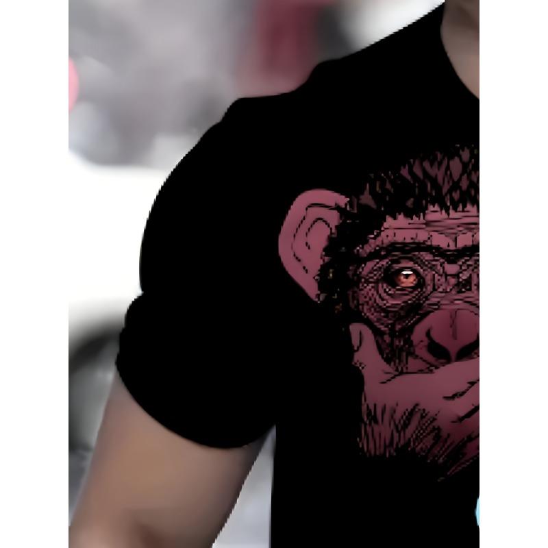 Men's Three Wise Monkeys 3D Printed T-Shirt Casual Short Sleeve Crewneck Top Spooky Skull Chimpanzee Graphic Tee Hip Hop Streetwear Summer Clothes