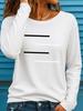 Women's Long Sleeves T-Shirts Casual Loose Black and White Lines Pattern Round Neck Short Sleeved T-Shirt Fall Female Clothing