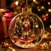 Illuminated Hanging Spheres Lighted Christmas Ornament with Warm LED Lights, Retro Metal Cap Decorative Decor for Tree Transparent Ball Holiday