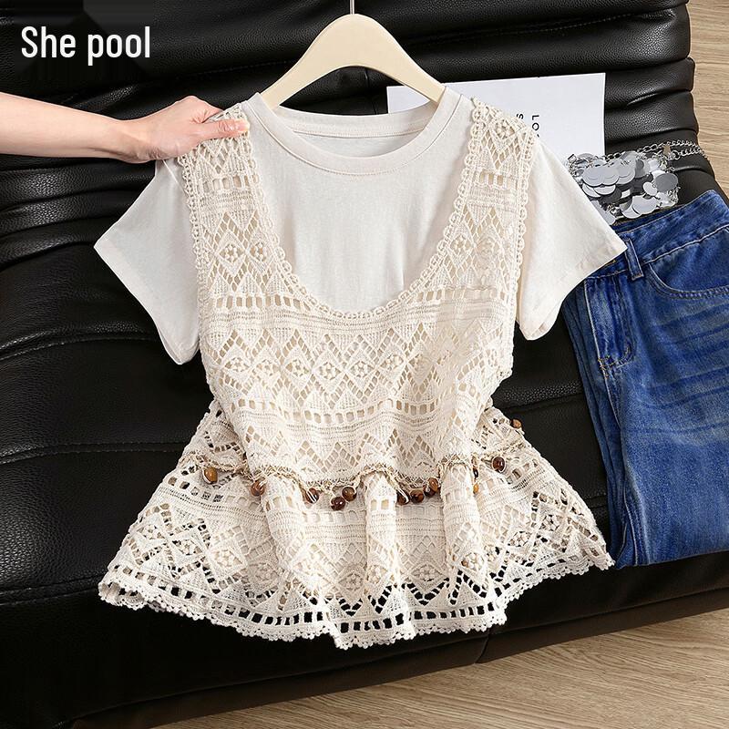 Bohemian Crochet Knit Vest Top OS абрикосовый