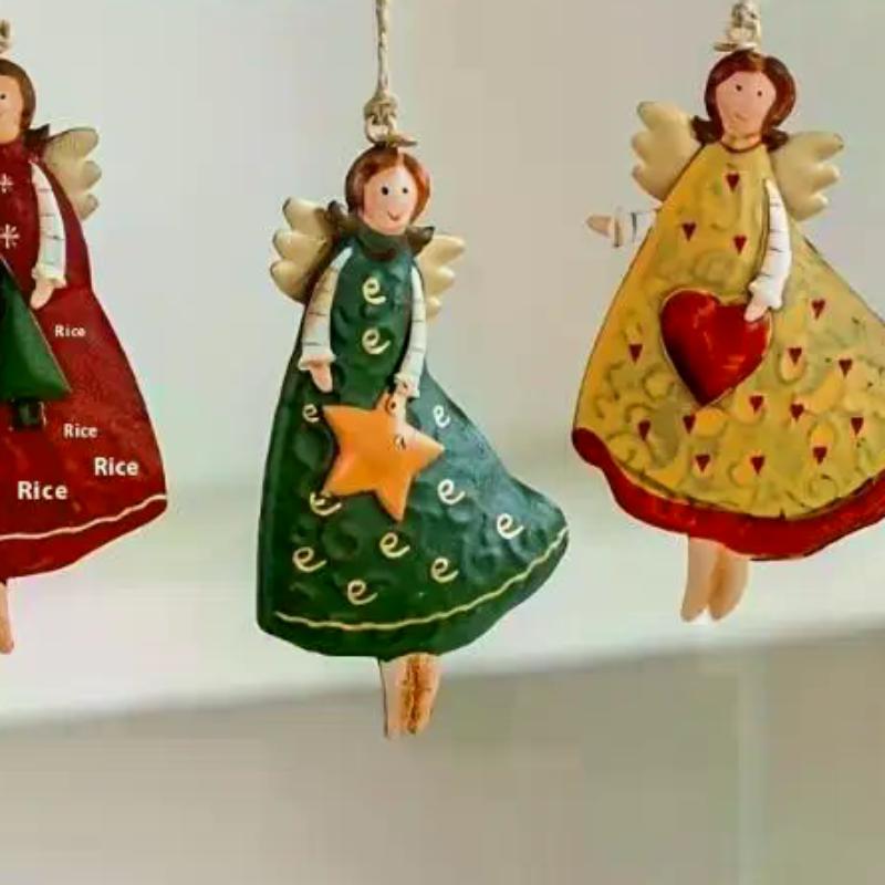 4 Stück/Set Vintage Engel Hängedekoration Fantasy Holz Weihnachtsbaum Hängendes Ornament Dekoration für Zuhause Neujahrsgeschenk Weihnachtsdekoration