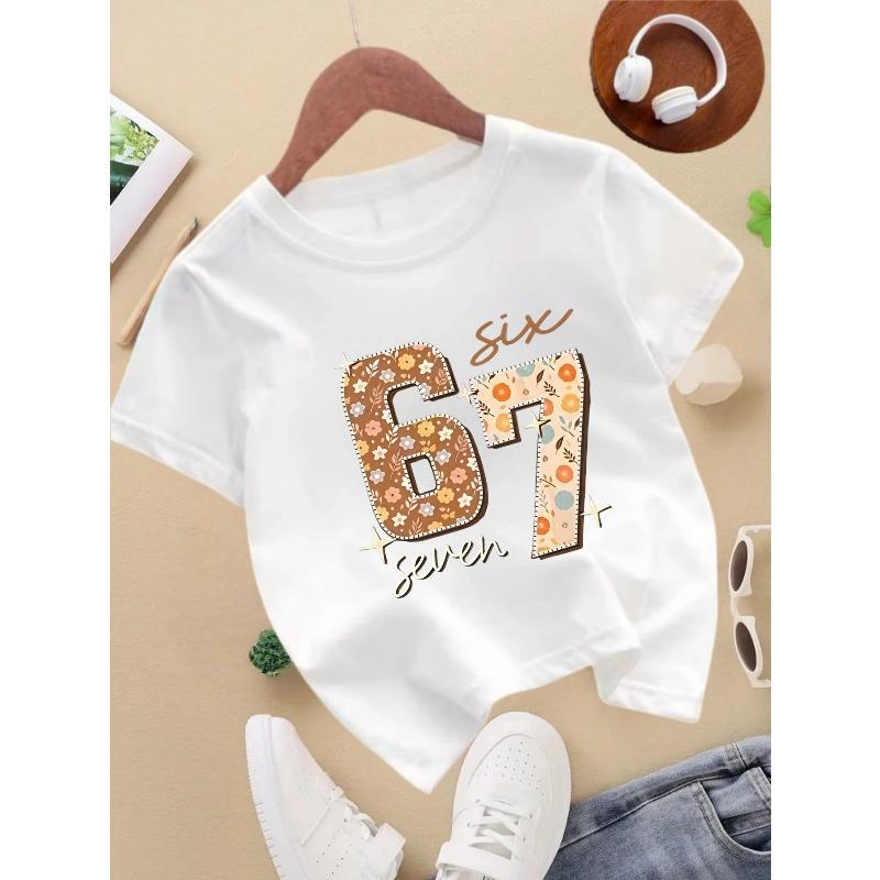 European sizes 1pc, Summer Casual Girls' Round-neck Short-sleeve T-shirt, Soft and Skin-friendly, Fashionable and Versatile