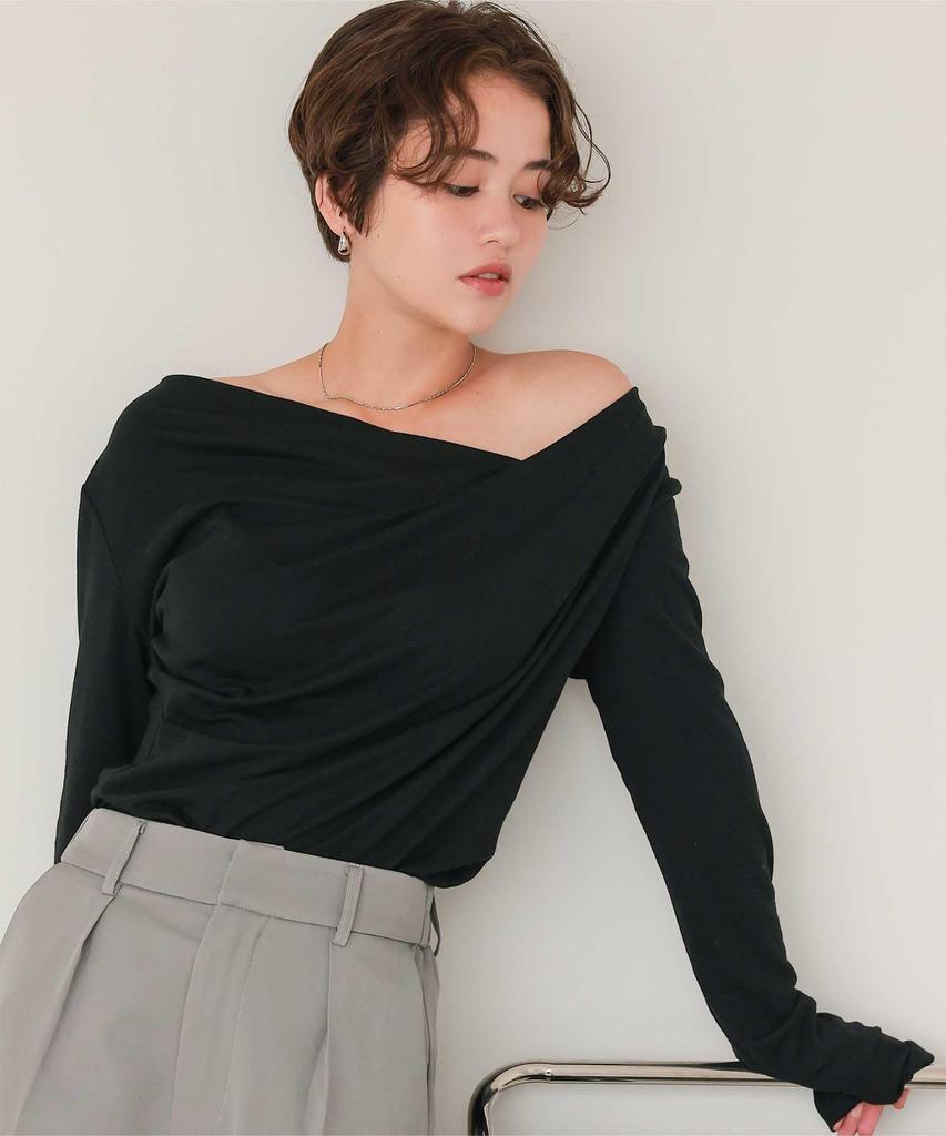 Titibait Long Sleeve AFXN2168 Medium Black Off-the-Shoulder T-Shirt Women's