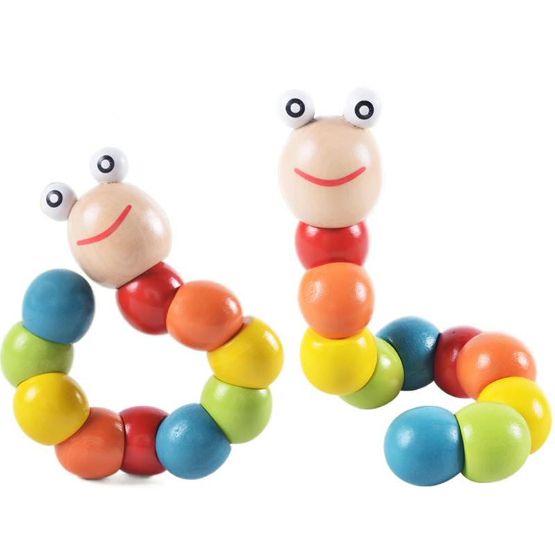 1pc Wooden Caterpillar Puppet Chilidren Montessori Toys Adorable Bright Color Early Education Learning Toy for Boy Girl Gift TMZ
