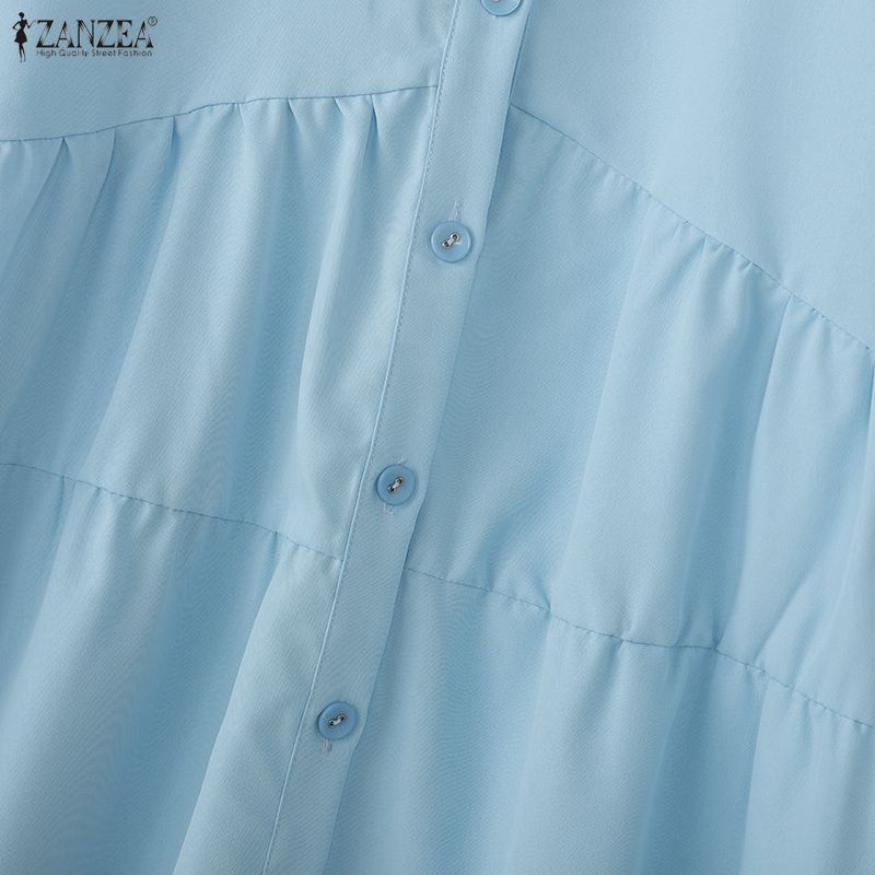 ZANZEA Women Casual Turn Down Collar Summer Short Sleeve Dress