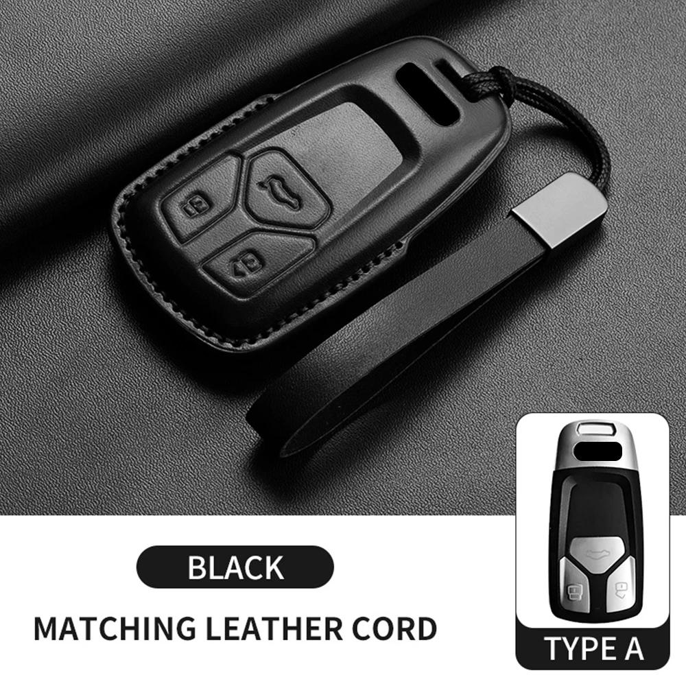 Leder Auto Schlüsselhülle für A4L A5 Q7 TT TTS A3 A4 B9 A6 A7 4K A8 E-tron Q5 Q8 C8 D5 SQ8 Auto Schlüsselanhänger Zubehör