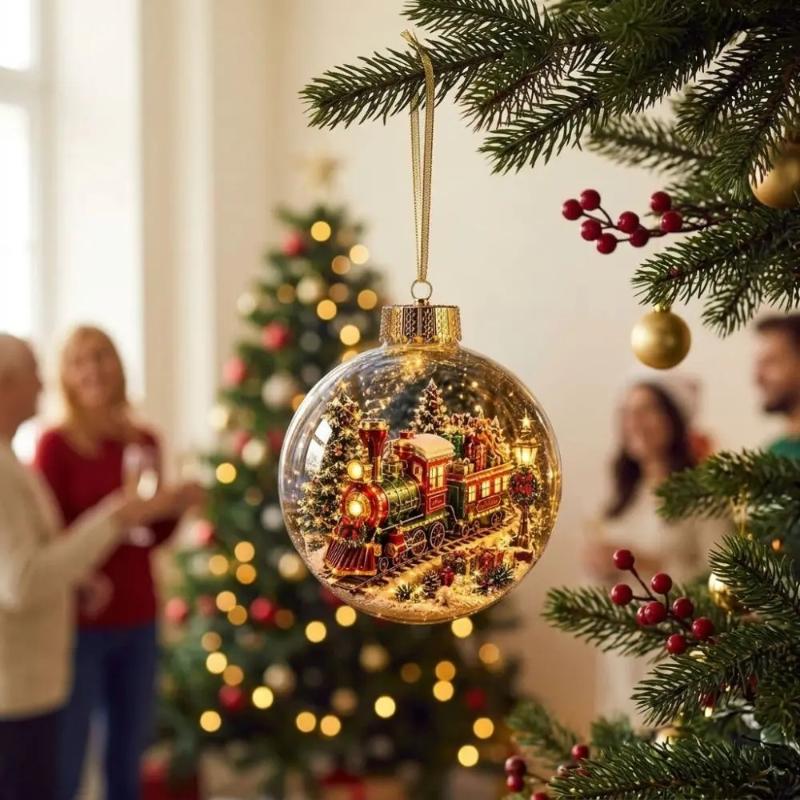 1Pcs Santa Claus Themed Clear Plastic Christmas Ball Ornament Led Light Hanging Decor For Christmas Tree Party Decoration