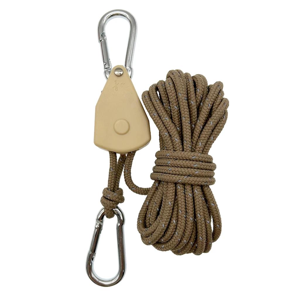 5M Pulley Adjuster Ratchet Kayak and Canoe Boat Bow Stern Rope Lock Outdoor Tie Down Strap 4mm Heavy Duty Adjustable Rope Hanger