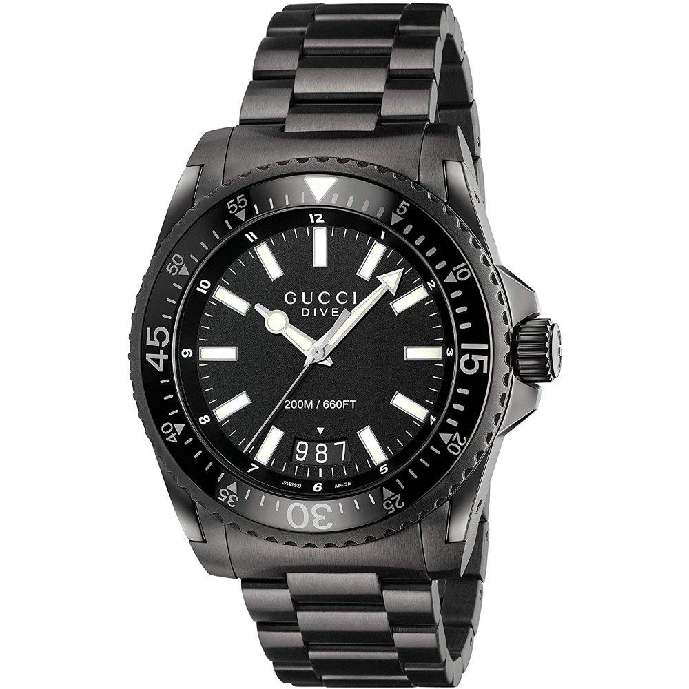 Gucci Orologio da uomo in acciaio inossidabile con quadrante nero YA136205