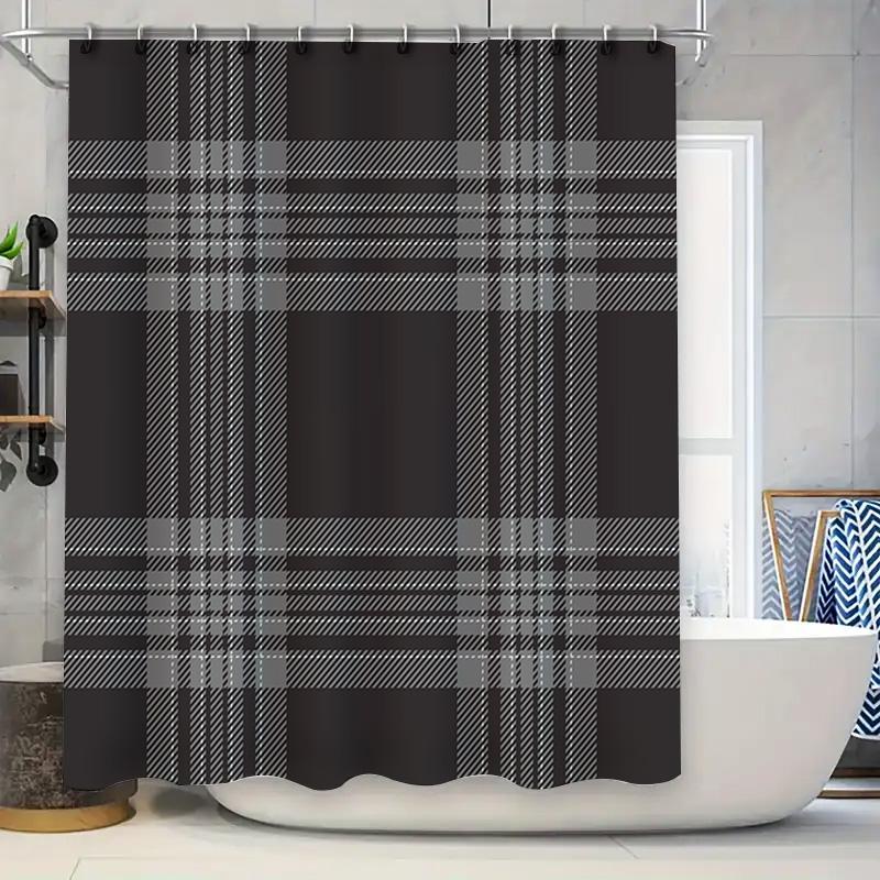 

Modern Plaid Black Bath Curtain Set Perfect For Bathroom Decorations W60H190(CM)-1 Pcs