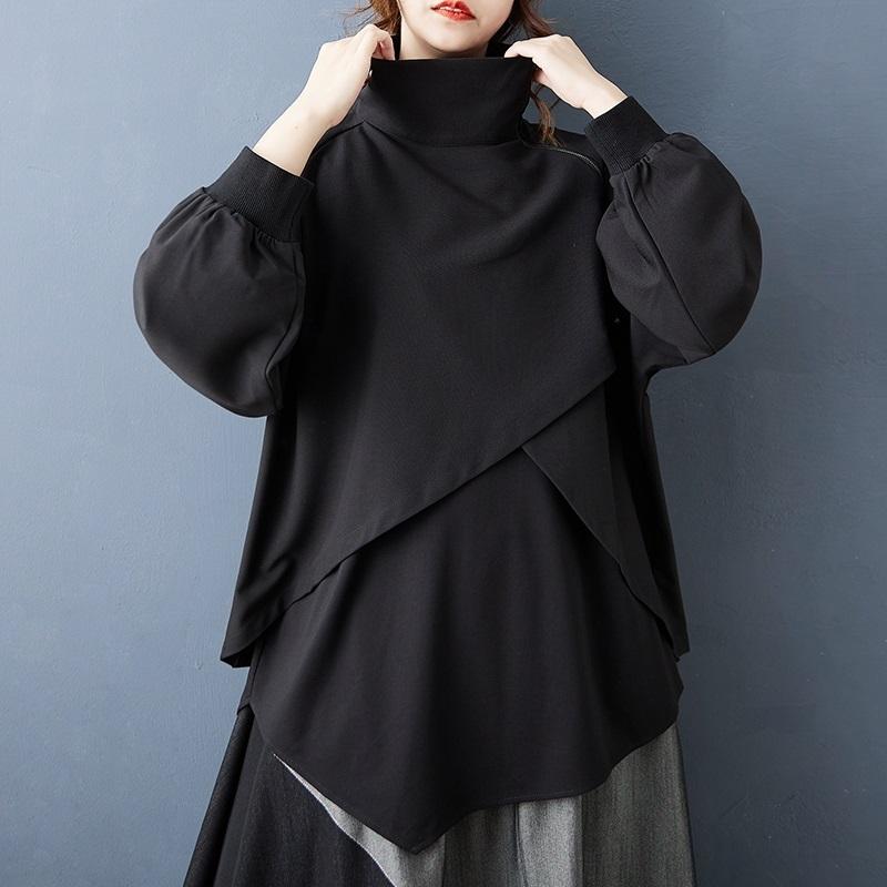 long sleeve oversized Black vintage Casual loose spring autumn t shirt tops Women t-shirt