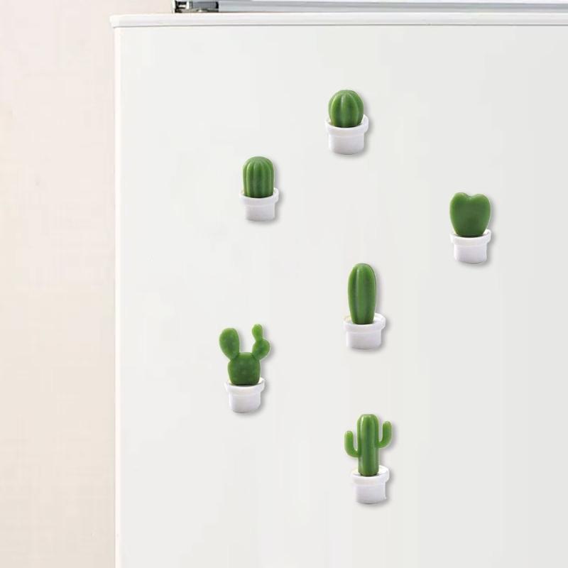 6Piece 3D Potted Cactus Magnets Resins Green Succulents Plant Memo Holders For Refrigerator And Whiteboards Decoration