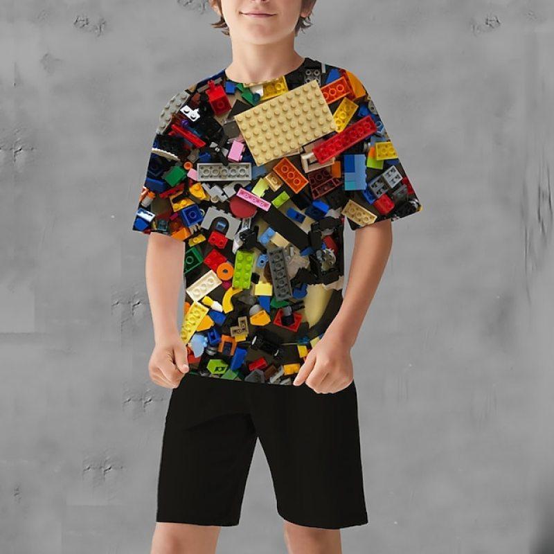 

Забавные игрушечные строительные блоки, детские комплекты с 3D принтом, модные футболки, пляжные шорты, футболки, топы, винтажные спортивные костюмы для мальчиков и девочек 160
