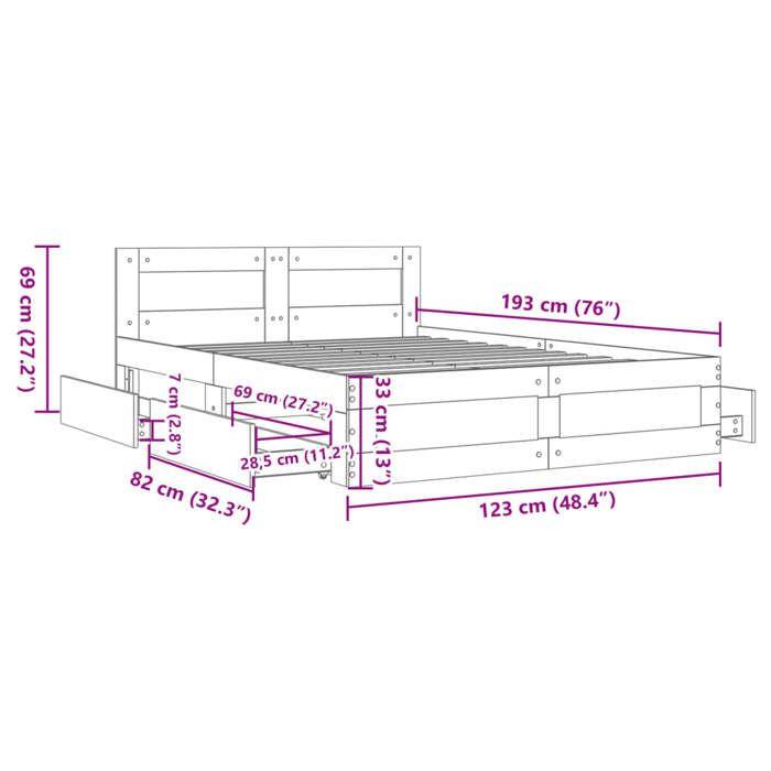 VidaXL Bed Frame with Headboard White 120x190cm Engineered Wood, Bedroom Furniture, Double Bed, Slatted Base, 3295604