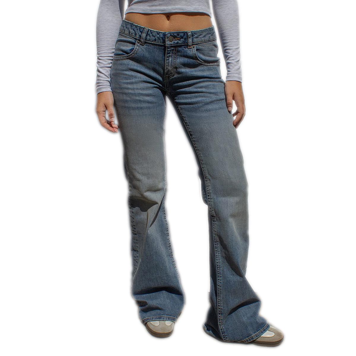 

2025 New Women s Low-Waist Medium Stretch Micro-Flare Elastic Denim Pants M (74CM) светло-синий