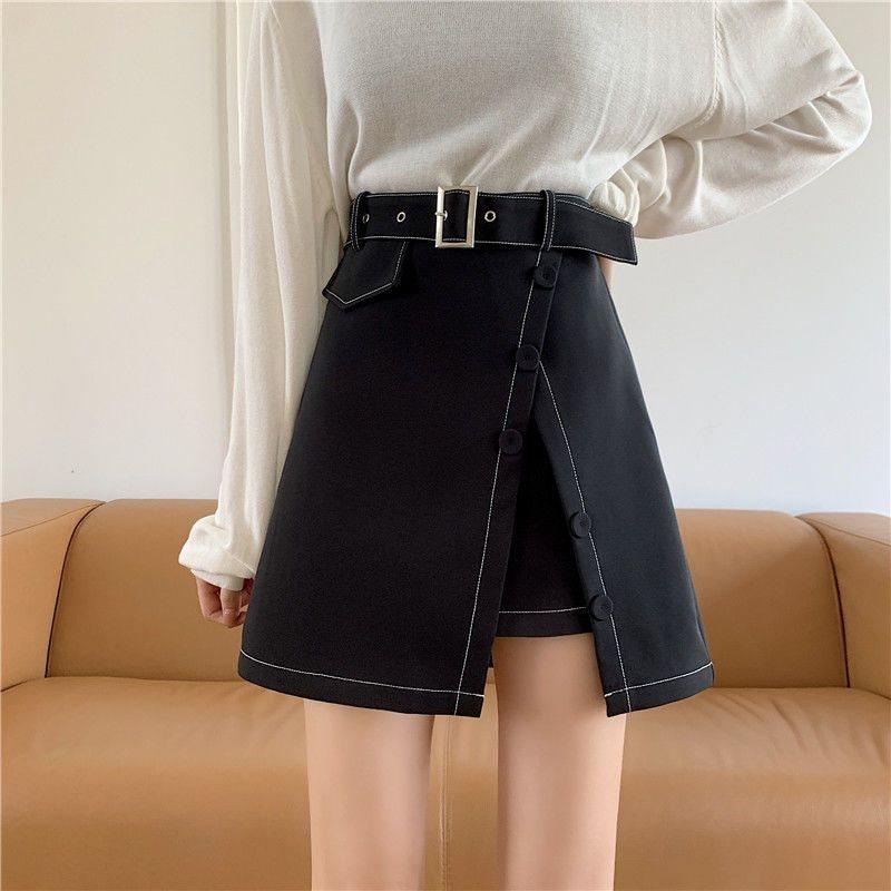 Elegant High Waist Slimming Short Skirt With Decorative Stitching For Women Spring Fashion