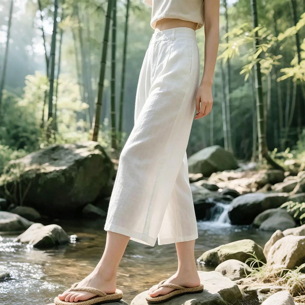 Fashion Loose Linen Thin Nine-point Casual Wide-leg Pants Women's 1116 Summer Thin High-waisted Straight-leg Pants