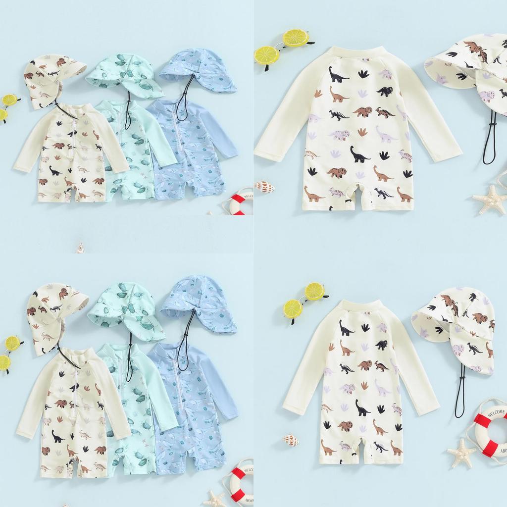 Childrens Polyester Long Sleeve Swimsuit With Hat And Full Coverage For Pool And Beach Play