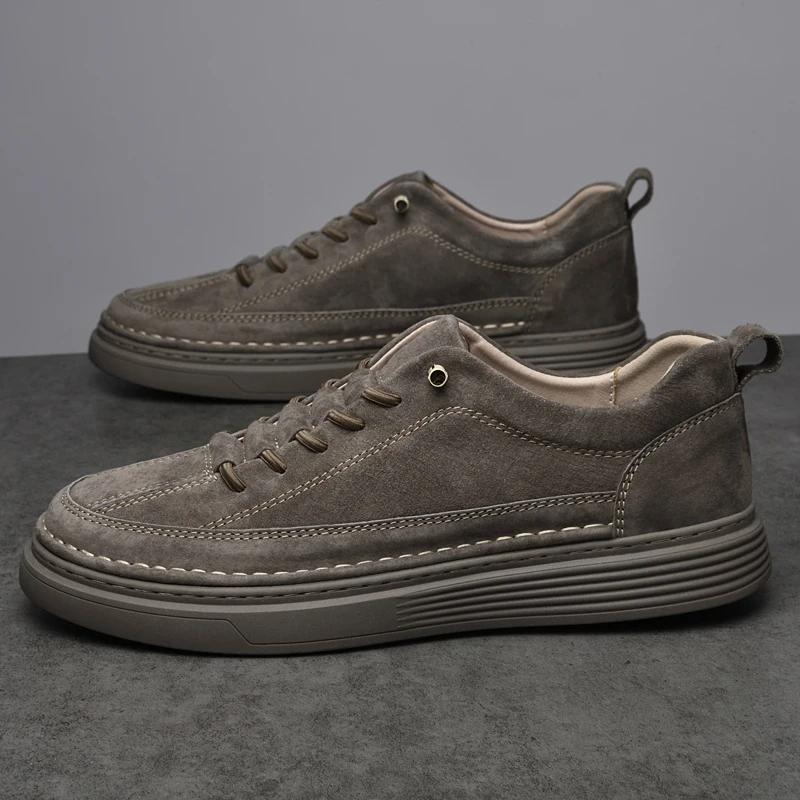 Fashion 2025 New Men Genuine Leather Outdoor Walking Shoes Casual Leather Flat Designer Oxford Shoes Youth Fashion Antiskid Board Shoes