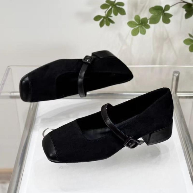 Fashion Retro Mary Jane Shoes 2025 New Square Toe Shallow Mouth Straight Buckle with Thick Heel Patchwork Fashionable Single Shoe