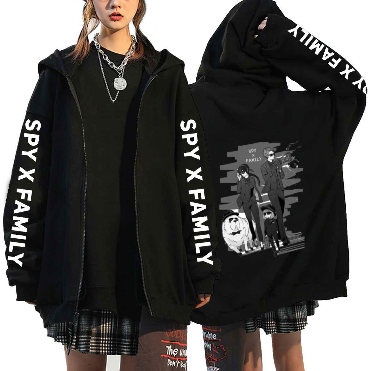 

Harajuku Аниме Spy X Family Anya And Yor Графический принт с капюшоном для мужчин и женщин Толстовки с капюшоном на молнии Повседневная толстовка унисекс на молнии куртка M белый/чёрный