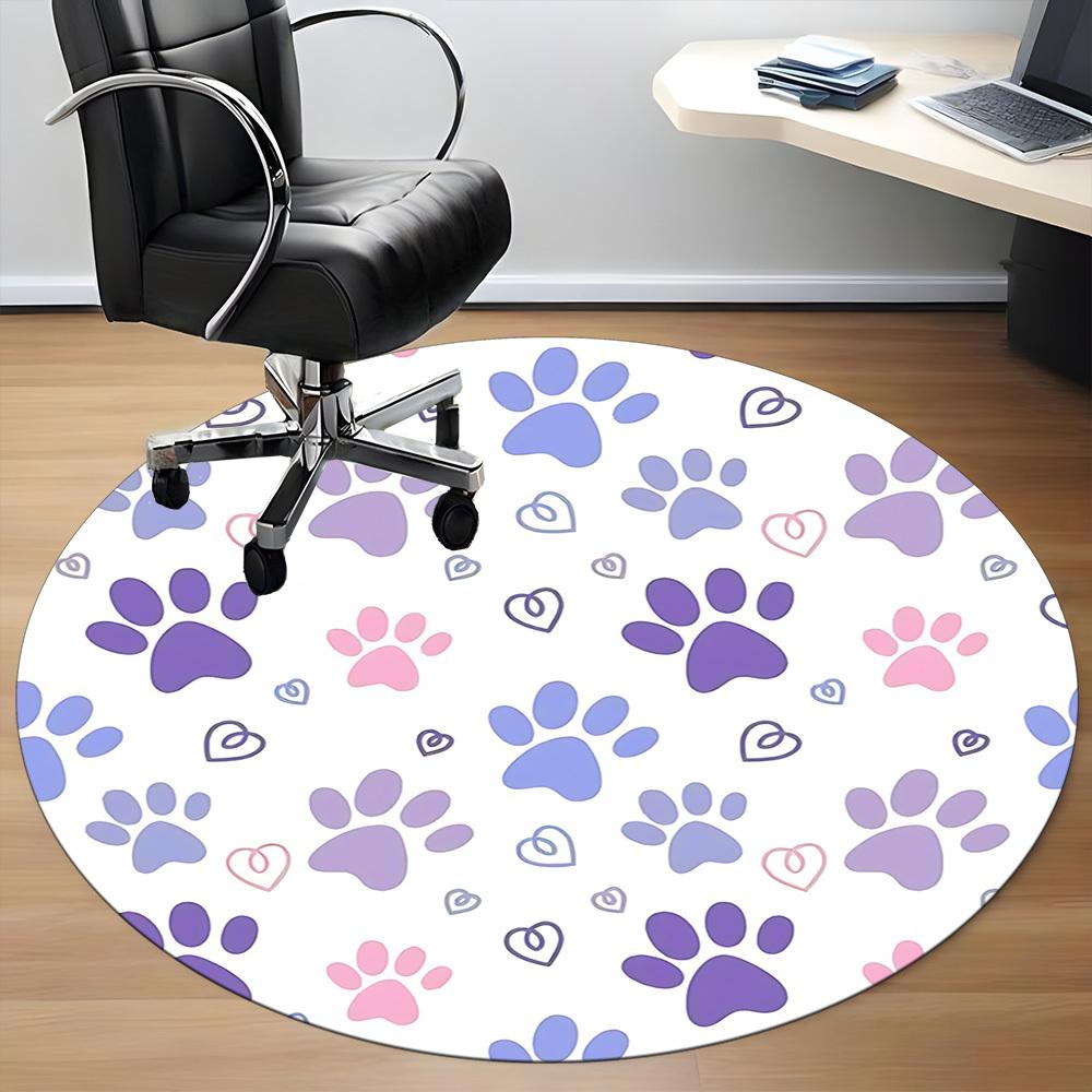 1pc Paw Prints Hearts Office Round Area Rug, Indoor Mat Suitable ForOffice, Under Office Chairs Bedroom Living Room Home Decor, Room Deco, D044