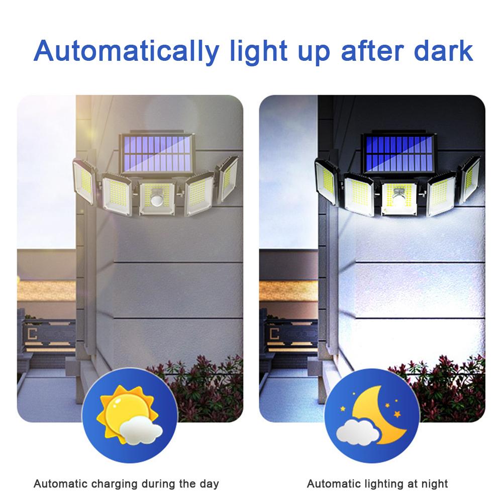 Outdoor Solar Lights 300LED Motion Sensor 5 Heads LED Flood Lights With Remote Control IP65 Waterproof Solar Security Lights For Garden Garage