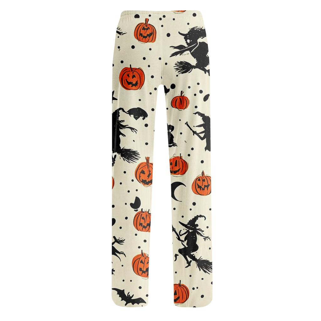 Damen elastische Taille Kordelzug Hose Halloween Print Lässige Loungehose Vollständige Länge Entspannte Passform Schlafanzug Hose