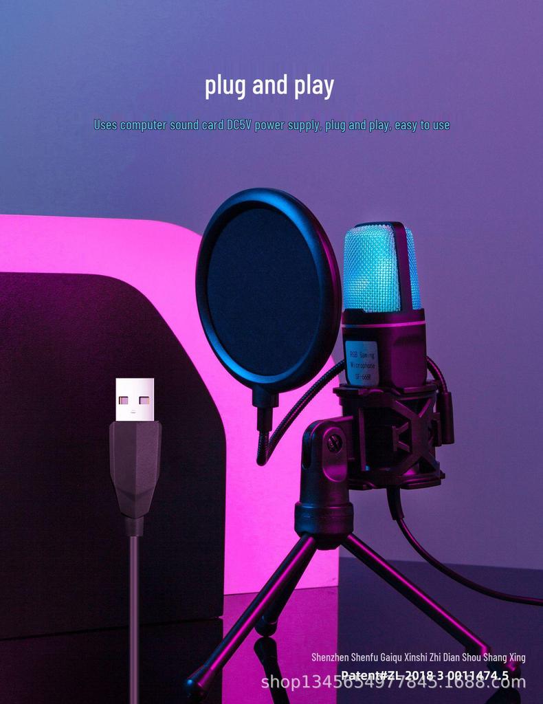 SF-666R RGB USB Condenser Microphone with Shock Mount for Gaming