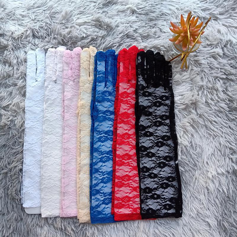 Medium And Long Lace Summer Sunscreen Gloves, Chrysanthemum Ceremonial Jewelry Wedding Gloves
