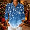 Damen Lässiges Weihnachts-Print Button-Down-Hemd, Dreiviertelarm-Kragenbluse für Feiertags-Outfits