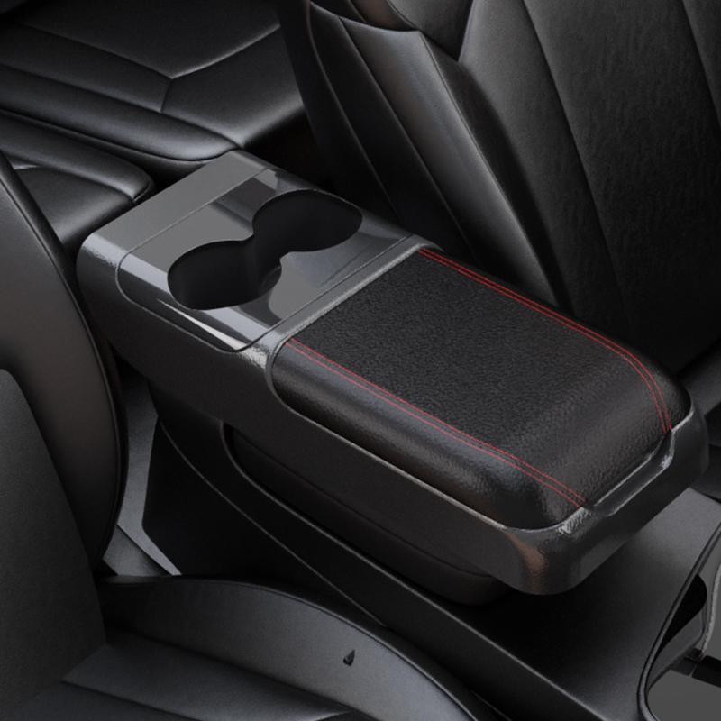 Car center console armrest pad heightening pad with cup holder portable car armrest cushion car universal Black red line