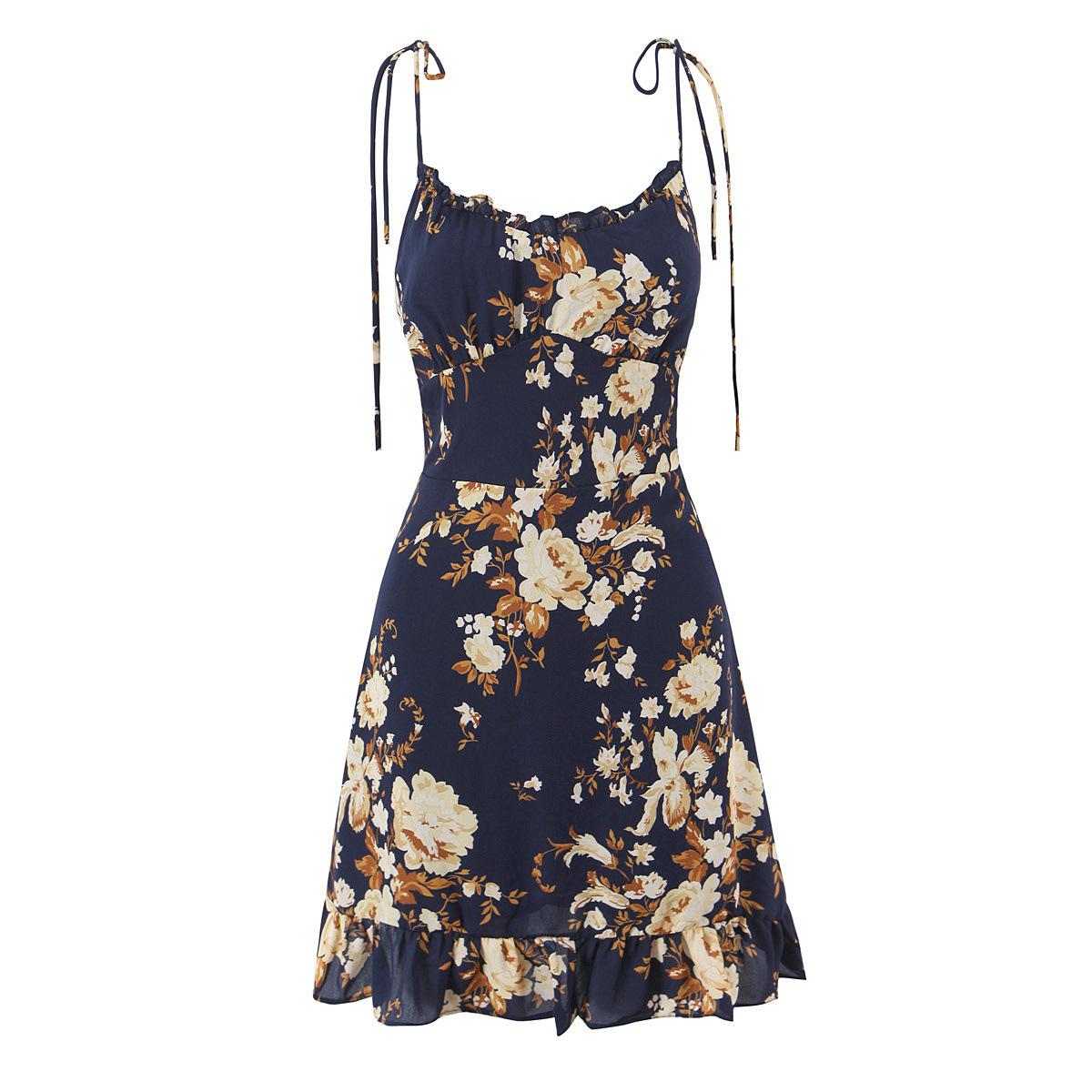 European and American style, new women s clothing, holiday style floral fungus edge slim and thin suspender dress S