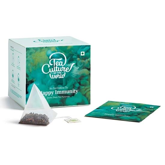 Teekultur der Welt Happy Immunity Grüner Tee | Ayurvedischer Kräutertee, Süßholz, Kurkuma, Sternanis, Ingwer, Thymian, Zitronenmelisse | 16 Stück