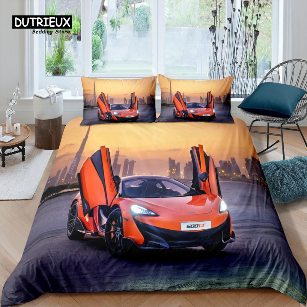 Hjemmetekstiler Luksus 3D Racingbil Print 2/3 stk Komfortabelt Dynetrekk Putetrekk Sengetøy Sett Queen og King EU/US/AU Størrelse