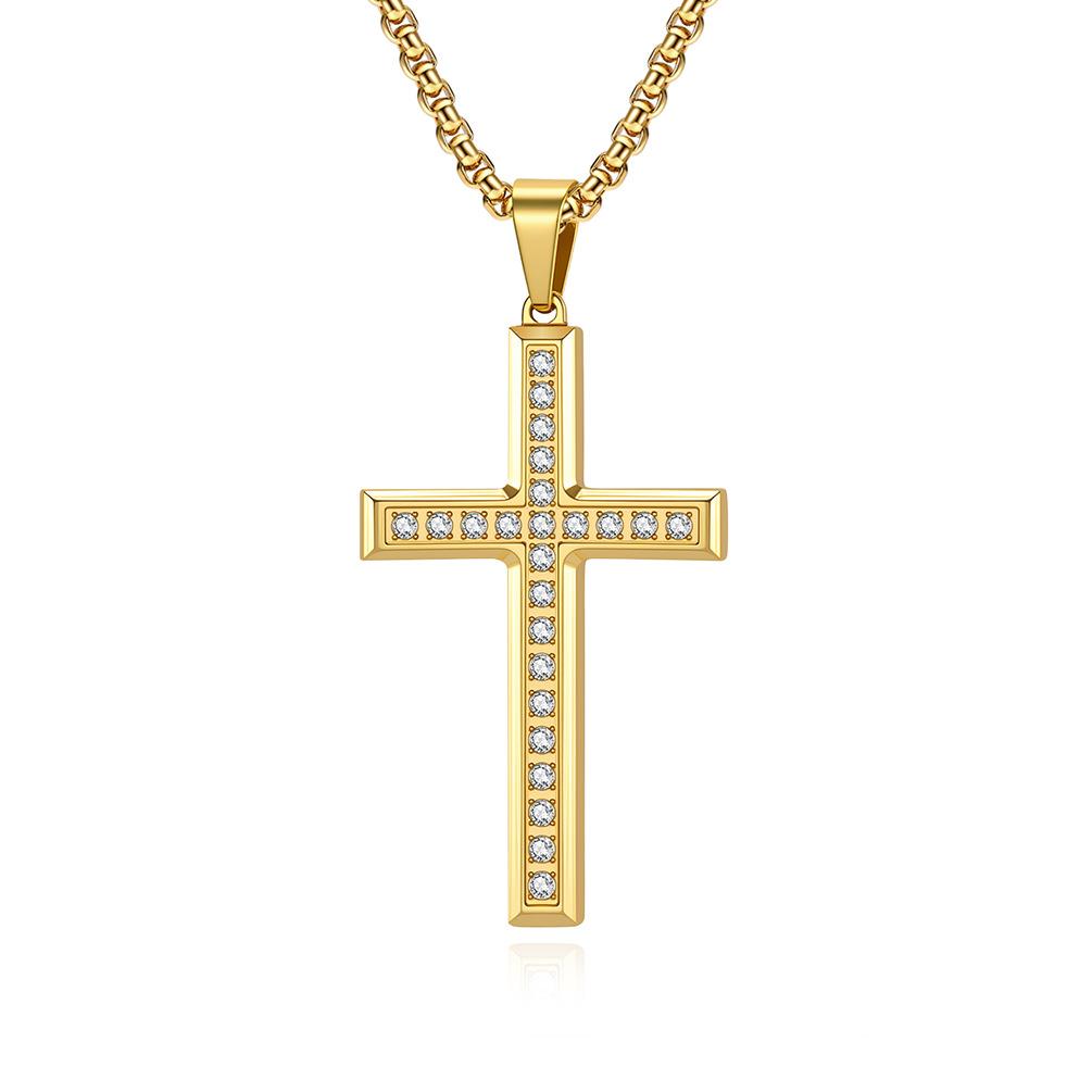 Fashion Trend Jewelry Titanium Steel Inlaid Diamond Cross Necklace Men's and Women's Simple High-end Cross Pendant
