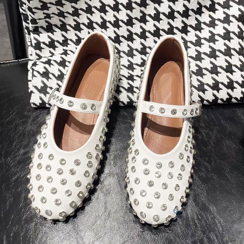 Rhinestone shallow mouth, flat bottom one-word buckle belt Rhinestone mesh hollowed sandals women's summer, new