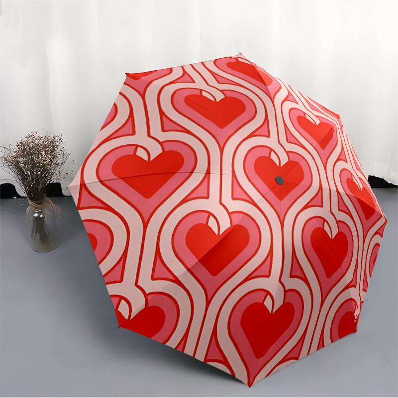 1pc Heart PatternAutomatic Open/close Folding Umbrella, Compact Portable Travel Umbrella, Perfect Birthday/Holiday, Cute Umbrella y024
