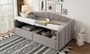 Upholstered Bed Sofa Bed 90*200 Cm, With Hydraulic Storage, With Slatted Frame and Armrests, Classic Striped, Single Bed, Velvet Fabric, Light Grey