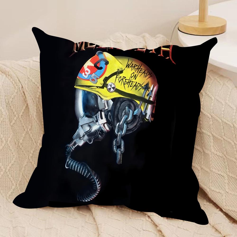 MMegadeths Heavy Metal Band Cushion Cover Silky Short Plush Invisible Zipper Dustproof Sofa Pillow Case For Home Decor