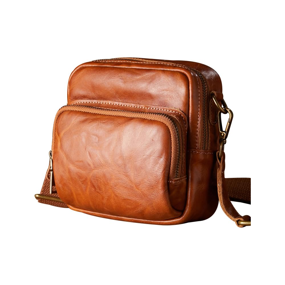 

Whatna Antique-Tanned Natural Cowhide Leather Mini Shoulder Bag for Men, Mini Waist Bag, Waist Pouch for Motorcycles, Genuine Leather, Unisex,