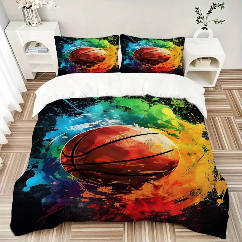 3pcs Basketball Colors Bedding Set, Includes Without Pillow Inserts, Soft Comfortable Bedding Set,All-Season Use a0924072