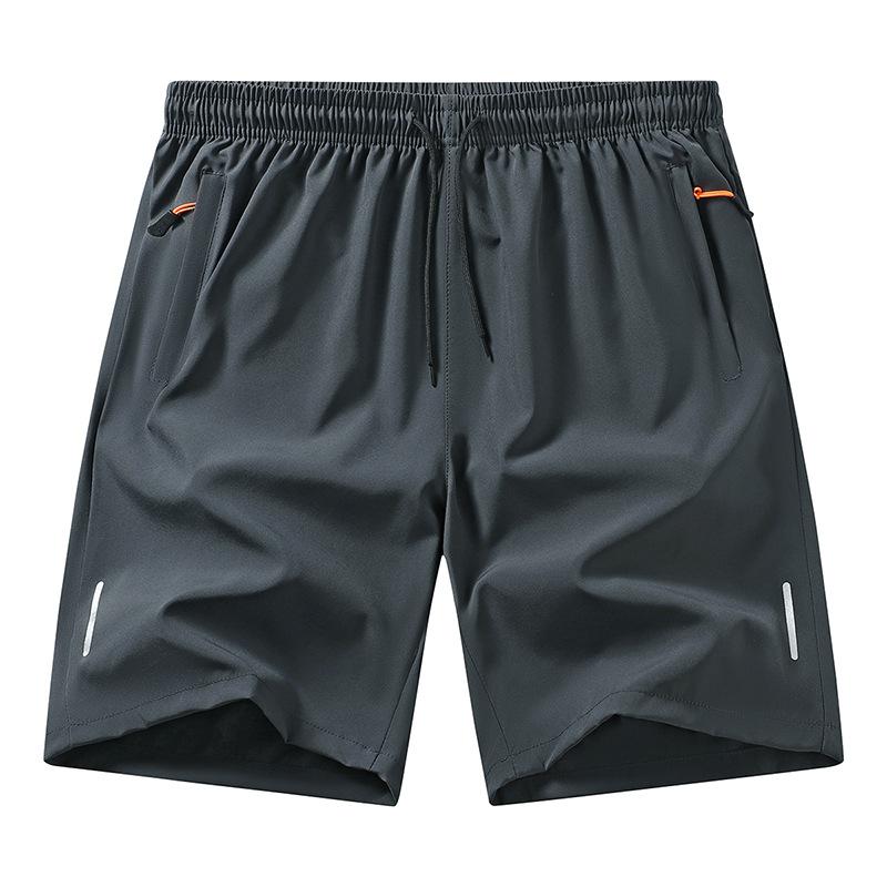 Sports Shorts Reflective Strips XS-4XL Zipper Ice Silk Pants Four-way Elastic Five-quarter Pants