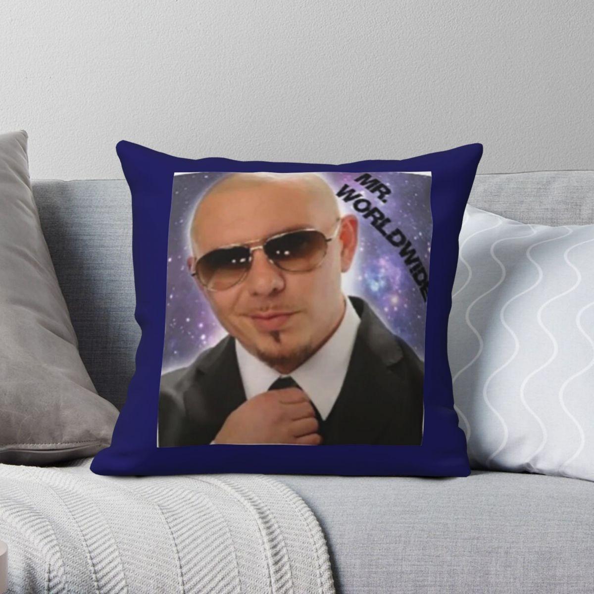 Lu Xika Chen Unisex Mr Worldwide Pitbull Square Pillowcase Polyester Linen Velvet Creative Zip Decorative Car Cushion Case 45X45