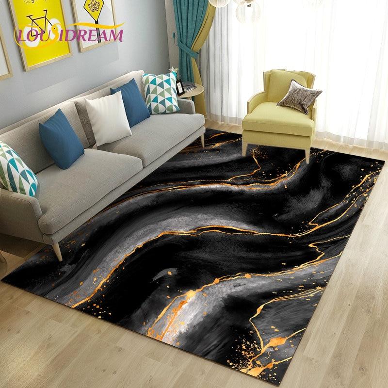 Nordic Marble Texture Goldren Cyan Area Rug Large,Carpet Rug for Living Room Bedroom Sofa Doormat Decor,Kid Non-slip Floor Mat