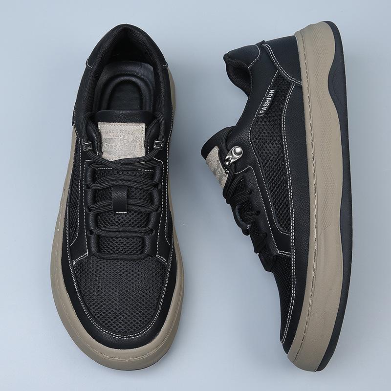 European station board shoes leather men's shoes summer mesh breathable sports casual shoes men's versatile platform white shoes