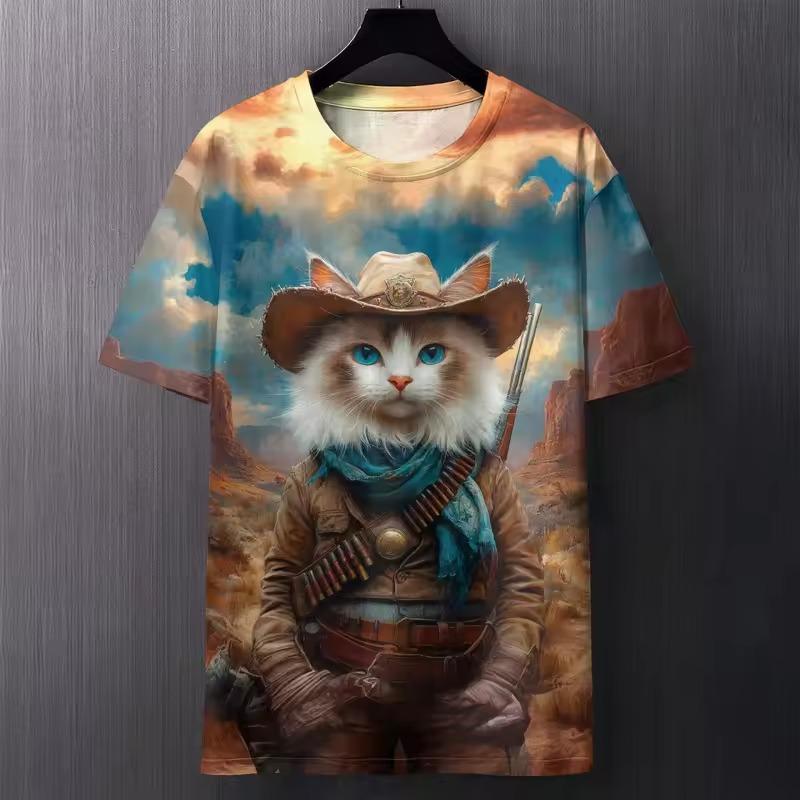 Funny Cat Creative T-Shirts Animal 3D Print Men's Women O-Neck Short Sleeve T Shirt Oversized Tees Harajuku Top Clothing